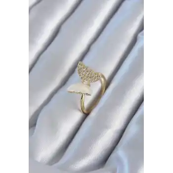 Gold Renk Zirkon Taş Detay Pirinç Kadın Yüzük