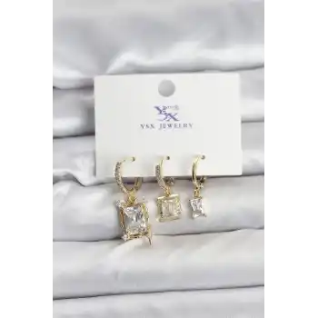 Gold Renk Zirkon Taşlı Kadın Küpe