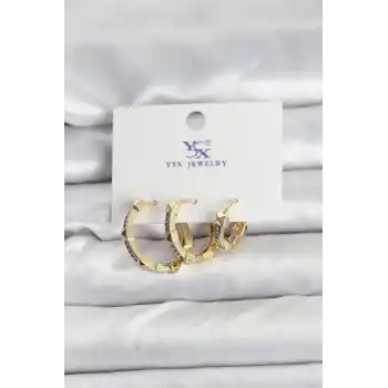 Gold Renk Zirkon Taşlı Kadın Küpe