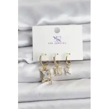 Gold Renk Zirkon Taşlı Kadın Küpe