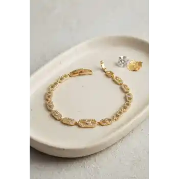 Gold Renk Zirkon Taşlı Messika Model Bileklik