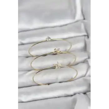 Gold Renk Zirkon Taşlı Pirinç 3lü Kadın Bileklik Kombini
