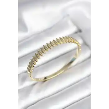 Gold Renk Zirkon Taşlı Pirinç Kadın Kelepçe