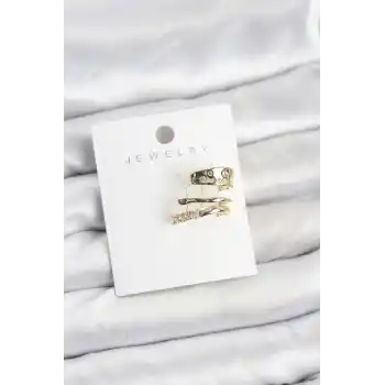 Gold Renk Zirkon Taşlı Pirinç Kıkırdak Küpe