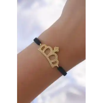 Gold Renk Zirkon Taşlı Taç Figür Makrome Bileklik