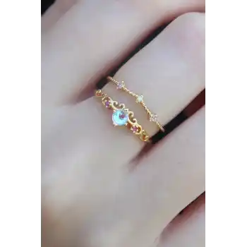 Gold Renk Zirkon Taşlı Taç Model Kadın Yüzük