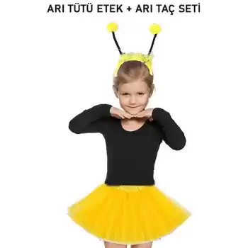 Gösteriler İçin Sarı Arı Tütü Etek ve Sarı Ponponlu Arı Taç Seti (5069)