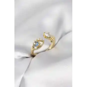 Gözyaşı Model Gold Renk Zirkon Taşlı Kadın Yüzük