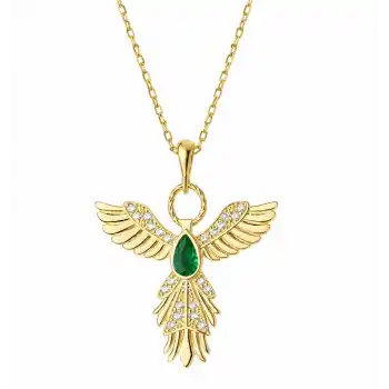 Gümüş Anka Kuşu Figürlü Gold Kadın Kolye