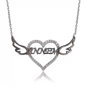 Gümüş Annem Yazılı Kalp Bayan Kolye