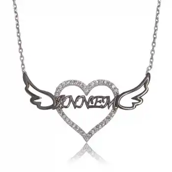 Gümüş Annem Yazılı Kalp Bayan Kolye