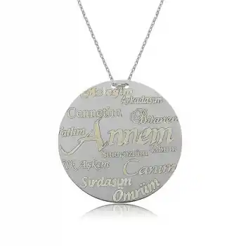 Gümüş Annem Yazılı Plakalı Bayan Kolye