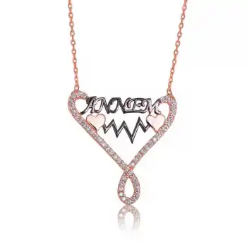 Gümüş Annem Yazılı Sonsuzluk Bayan Kolye