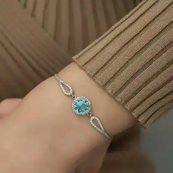 Gümüş Aquamarine Bayan Bileklik