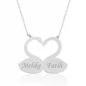 Gümüş Aşık Kuğular Plaka Kolye