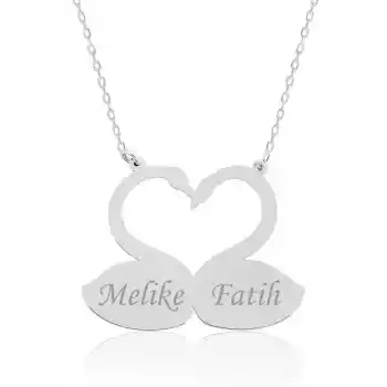 Gümüş Aşık Kuğular Plaka Kolye
