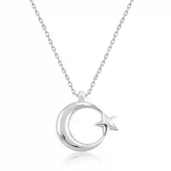 Gümüş Ay Yıldız  Bayan Kolye
