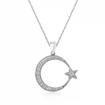 Gümüş Ay Yıldız Bayan Kolye