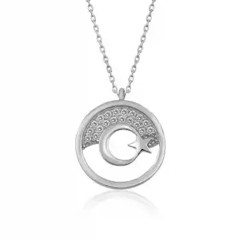 Gümüş Ay Yıldız Bayan Kolye