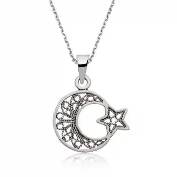 Gümüş Ay Yıldız Bayan Kolye