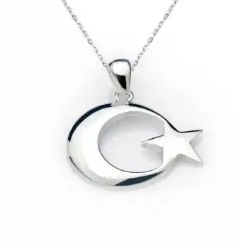 Gümüş Ay Yıldız Bayrak Kolye