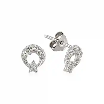 Gümüş Ay Yıldız Çivili Küpe