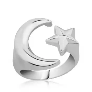 Gümüş Ay Yıldız Yüzük