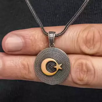 Gümüş Ay Yıldızlı Erkek Kolye