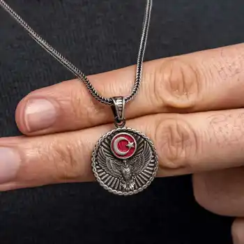 Gümüş Ayyıldız Kartal Erkek Kolye