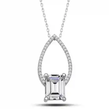 Gümüş Baget Taşlı Damla Kadın Kolye