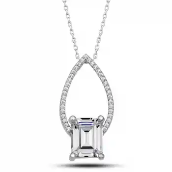 Gümüş Baget Taşlı Damla Kadın Kolye