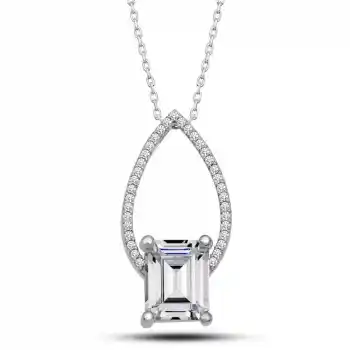 Gümüş Baget Taşlı Damla Kadın Kolye