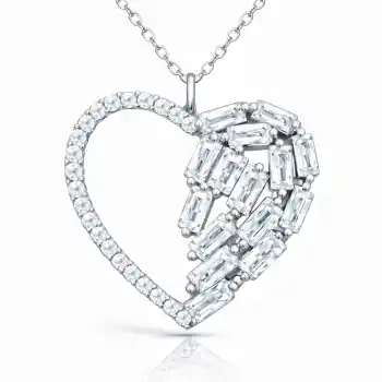 Gümüş Baget Taşlı Kalp Kadın Kolye