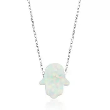 Gümüş Beyaz Opal Fatma Ana Eli Bayan Kolye