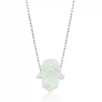 Gümüş Beyaz Opal Fatma Ana Eli Bayan Kolye