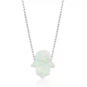 Gümüş Beyaz Opal Fatma Ana Eli Bayan Kolye