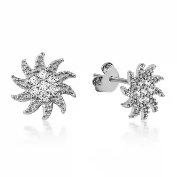 Gümüş Beyaz Taşlı Güneş Çivili Küpe