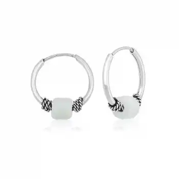 Gümüş Beyaz Taşlı Halka Küpe