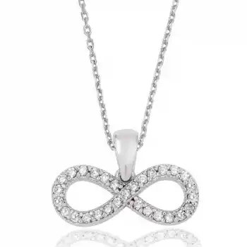 Gümüş Beyaz Taşlı Sonsuzluk Bayan Kolye