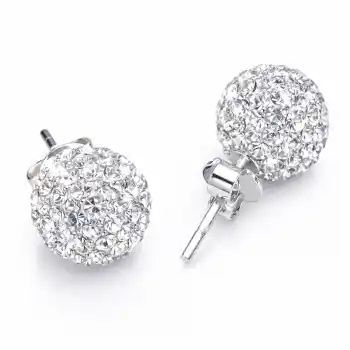 Gümüş Beyaz Taşlı Top Çivili Küpe