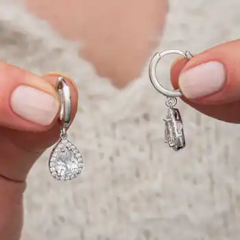 Gümüş Beyaz Zirkon Taşlı Damla Kadın Küpe