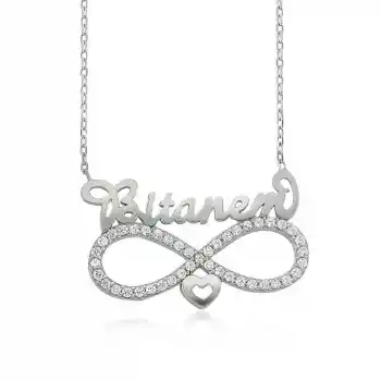 Gümüş Bitanem Yazılı Sonsuzluk Bayan Kolye