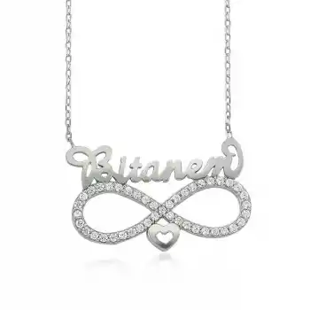 Gümüş Bitanem Yazılı Sonsuzluk Bayan Kolye
