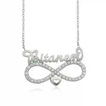 Gümüş Bitanem Yazılı Sonsuzluk Bayan Kolye