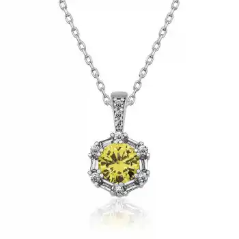 ​Gümüş Buğday Sarısı Baget Taşlı Bayan Kolye