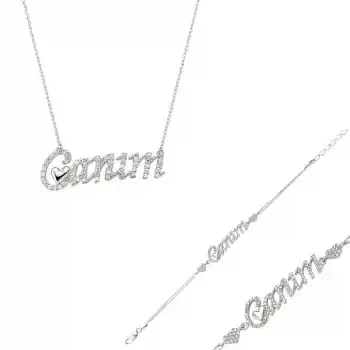 Gümüş Canım Yazılı Kalp Bayan Set