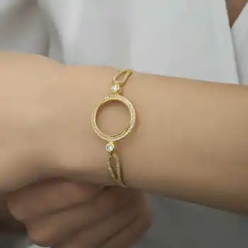 Gümüş Çeyrek Takılabilen Altın Kaplama Kadın Bileklik