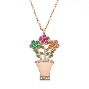 Gümüş Çiçek Buketi Bayan Kolye