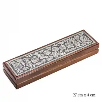 Gümüş Çiçek Desenli Ahşap Tesbih Kutusu