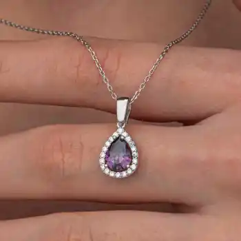 Gümüş Damla Mor Taşlı Kadın Kolye